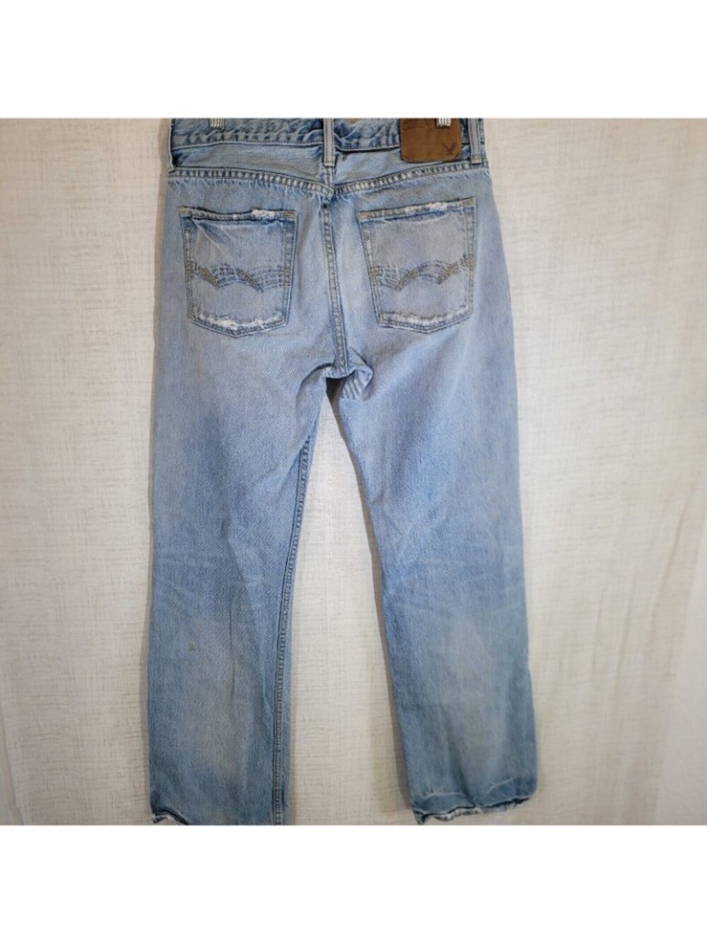 American Eagle Low Rise Boot Jeans Mens 30x34 Act 32x33 Blue Distressed Denim - Picture 5 of 10